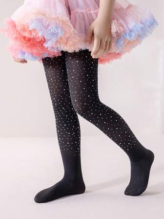 1 pieza Medias finas negras para niños, medias de lujo con brillantes de rhinestone ultra finas, clásicas minimalistas cómodas y de moda casual, adecuadas para uso diario, regalos, vuelta al colegio