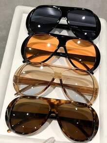3-4pcs Oversized Aviator Frame Fashion Glasses, Women's Stylish Accessory, Suitable For Outfits, Outdoor Activities, Street Parties, Driving, Travel, Vacation, Gift For Friends And Family - 有色 - 查看 13