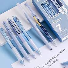 7 Pcs/Box Versatile Stationery Pen Set, Portable Gradient Design, 6 Black Ink Water-Based Pens & 1 Fluorescent Pen, Suitable For Campus Study, Business Paperwork, Note-Taking, Art Doodling, Study Planning And Daily Life Recording, Daily Office Work, Exam Revision, Sketch Creation, Diary Keeping, Handmade Creation And Class Memos - 紅色 - 查看 5