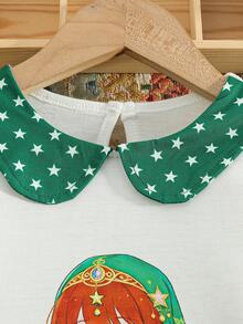 2pcs/Set Toddler Girls' Peter Pan Collar Polka Dot Cartoon Girl Print Short Sleeve Top And Skirt Cute Daily Outfit - Green - View 3