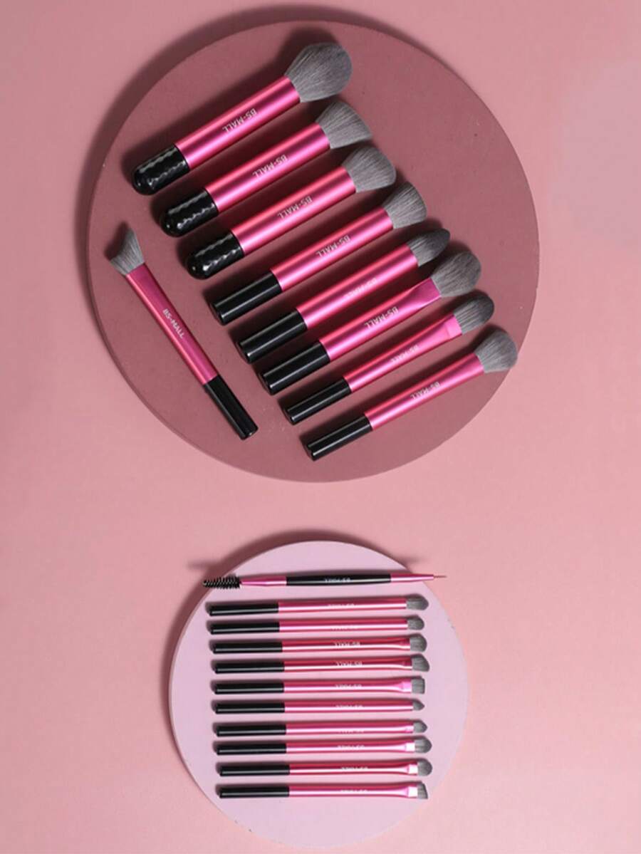 BS-MALL 20pcs Professional Full Face Makeup Brush Set With Pouch, High Quality Foundation, Blush, Contour, Eye Shadow Brushes, Soft Bristles, No Shedding - Hot Pink - View 1