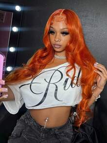 Ginger Orange Body Wave 200% Lace Front Wig 13x4 Transparent Lace Frontal Human Hair Wigs 34 Inch Brazilian Pre Plucked With Baby Hair #350 Colored Human Hair Wigs For Women - S350 - 查看 5