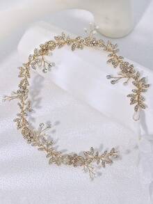 1 pieza Elegante cinturón de cintura nupcial con decoración de hoja y flor de metal y perla, adecuado para la decoración del Día de San Valentín, se puede combinar con vestidos ajustados de niñas como accesorio de cintura - Dorado - Ver 11