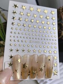 2片金属金银星美甲贴纸，不同尺寸五角星贴花，全息自粘滑块，优雅魅力装饰艺术DIY美甲技巧配件工具 - 彩色 - 查看 4