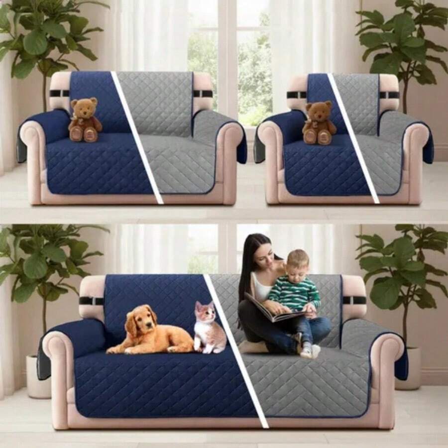 Juego de Fundas para Sofá Capitonado 3 Piezas – Protector Lavable Impermeable Antimanchas y Antidesgarros, Tejido Súper Suave con Correas Ajustables, Perfecto para Proteger Muebles en Sala, Departamento o AirBnB - Gris oscuro + Gris azulado - Ver 1