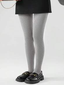 1 Pair Women's Fashion Cotton Vertical Striped Leggings, Breathable High Elasticity No Laddering No Crotch Dropping Tights, Suitable For Business, Office, Daily Wear, Spring & Autumn - Light Grey - View 2