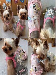 1pc LANGXINGCS Pet Clothes, Bear Print Dog/Cat Vest, Bow Decor Lace Design, Polyester Soft Breathable Cool Cute Dog/Cat Vest, Suitable For Small/Medium Pets - Multicolor - View 6