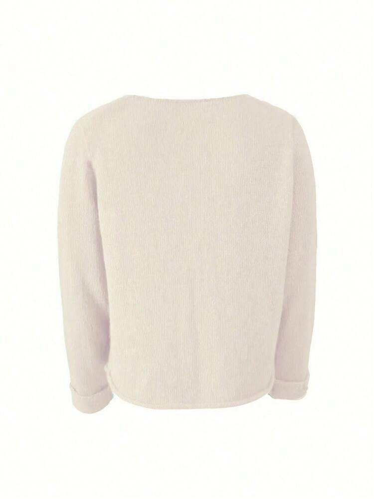 Solid Color Casual Pullover Sweater - Beige - View 4