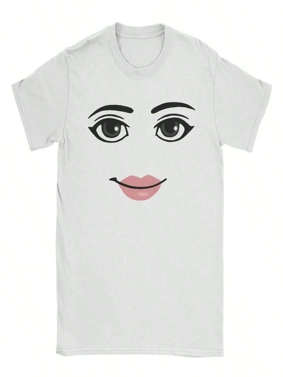 Round Neck Short Sleeve Clothing Summer Novelty Harajuku Streetwear Robot Robloxs Woman Face Game Tshirt Aesthetic Clothes - 白色(白色 18) - 查看 1