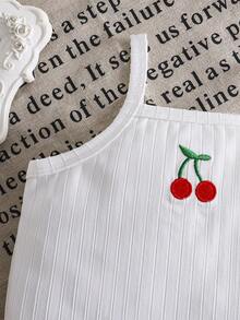 Girls' Cherry Print Camisole And Ruffle Shorts Set, Sweet And Cute Summer Outfit - White - View 4