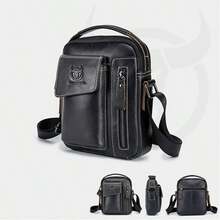 Leather Shoulder Bag/Crossbody Travel Bag For Men And Women, Small Messenger Bag, Cell Phone Pocket, Shoulder Holster, Passport Holder - 黑色 - 查看 1