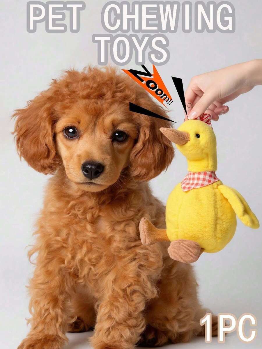 1pc Duck Shaped Squeaky Chew Toy, Durable Teething Toy, Cute Yellow Bow Tie Duck Toy, Yellow & Orange Plaid Bow Toy, Interactive Chewing Toy, Interactive Squeaky Pet Toy, Dental Cleaning Chew Toy, Suitable For Small/Medium/Large Dogs, Provides Mental Stimulation & Entertainment, Helps With Teething, Satisfies Curiosity, Offers Companionship & Fun, Helps Relieve Pet Anxiety & Stress - Multicolor - View 1