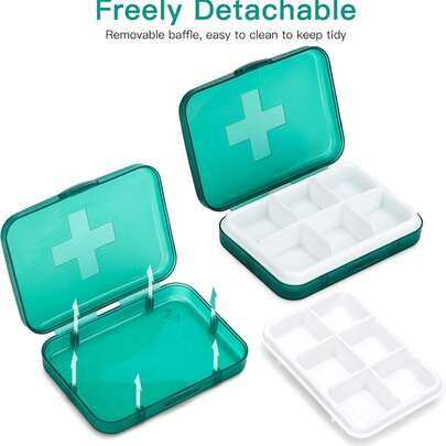 1个带日期分隔的药盒 - 适用于旅行、工作、居家药品收纳 - 可堆叠，带防尘盖 - 提供透明白、黑色、橙色、紫色、深绿色可选 - 适合患者、老年人使用，便携式设计，结构坚固，方便忙碌的专业人士，全年可用