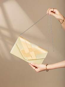 Túi xách cầm tay dự tiệc viền satin thời trang, kiểu dáng phong bì, đeo chéo. - Vàng - Xem 4