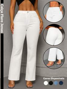 Women's Flare Jeans, Bell Bottom, Retro Style, Casual, Elegant, High Waist - trắng - Xem 1