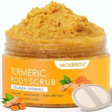 Turmeric Body Scrub Vitamin C Exfoliating Body Scrub With Collagen And Coconut Oil Body Exfoliator Dead Skin Remover Smooth And Hydrated Natural Scrub For Butt Bikini Area With Loofah - White - 查看 1