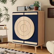 Moderner Schuhschrank Mit Runden, Geometrischen Türen, Mehrstufigem Stauraum, Stabilen Holzbeinen. - Blue - View 1