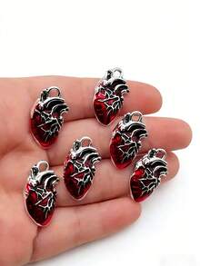 Bộ 6/12/24/50/80/100 chiếc mặt dây chuyền hình trái tim tráng men kiểu Gothic nhiều màu sắc, thích hợp để tự làm khuyên tai, vòng tay, trang sức, mặt dây chuyền hợp kim kẽm với chủ đề độc đáo, chất liệu không khảm - Phụ kiện hạt kim loại thủ công - Nhiều màu - Xem 10