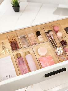 1/11/18/25 Stück Kunststoff Schubladenorganizer Set, 4 Größen, Schminktisch Organizer Box, Schminktisch und Schreibtisch Schubladenorganizer Tablett, Schlafzimmer, Badezimmer, Küchenutensilien und Büroorganizer und Aufbewahrung (transparent), multifunktionales Organizer Set, Raumdekoration - Transparent - Übersicht 5