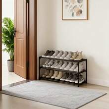 3-Tier Heavy Duty Thickened Shoe Rack, Space-Saving Storage Organizer For Men's Shoes, Strong Load-Bearing Entryway Shelf For Wardrobe & Bedroom, Ideal For Shoes & Decor, Perfect Holiday Gift - 黑色3層75cm - 查看 7