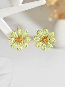 1 Đôi bông tai đinh tán hình hoa cúc thủ công làm từ sợi raffia, kiểu dáng Bohemian, thích hợp cho đám cưới, cô dâu, phù dâu, Ngày Valentine, Ngày của Mẹ, làm quà tặng cho bạn bè và người yêu, hoặc đeo hàng ngày cho phụ nữ. - màu xanh lá - Xem 1