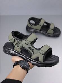 Men's Adjustable Strap Outdoor Hiking Sandals, Open Toe Non-Slip Wear-Resistant Thick Sole Lightweight Breathable Casual Athletic Footwear For Men Beach Camping Travel Daily Wear - 綠色 - 查看 4