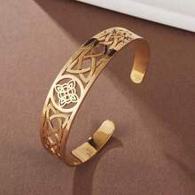 1件极简主义不锈钢手镯，复古镂空C形开口手镯，适合作为礼物送给朋友、家人和女性。 - 花紋手鐲 - 查看 10