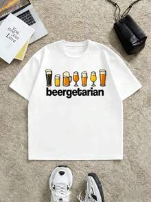 T-shirt graphique humoristique pour les amateurs de bière, printemps, style street hip-hop, respirant, imprimé unique - Blanc - Voir 2