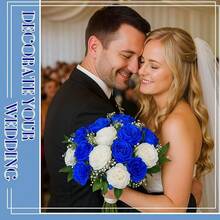 8 Bundles Artificial Peonies Flowers Fake Silk Peony Bouquet Faux Peonies Flowers Bulk For Decoration Vase Floral Arrangements Wedding Party Table (Royal Blue,White) - 皇家藍 - 查看 7