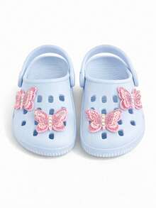 Sandália Babuche Infantil Feminina Com DETALHES EM BORBOLETA COM Strass Brilhante Ideal Para Uso Diário - Azul bebê - Visão 2