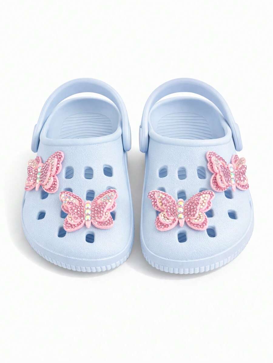 Sandália Babuche Infantil Feminina Com DETALHES EM BORBOLETA COM Strass Brilhante Ideal Para Uso Diário