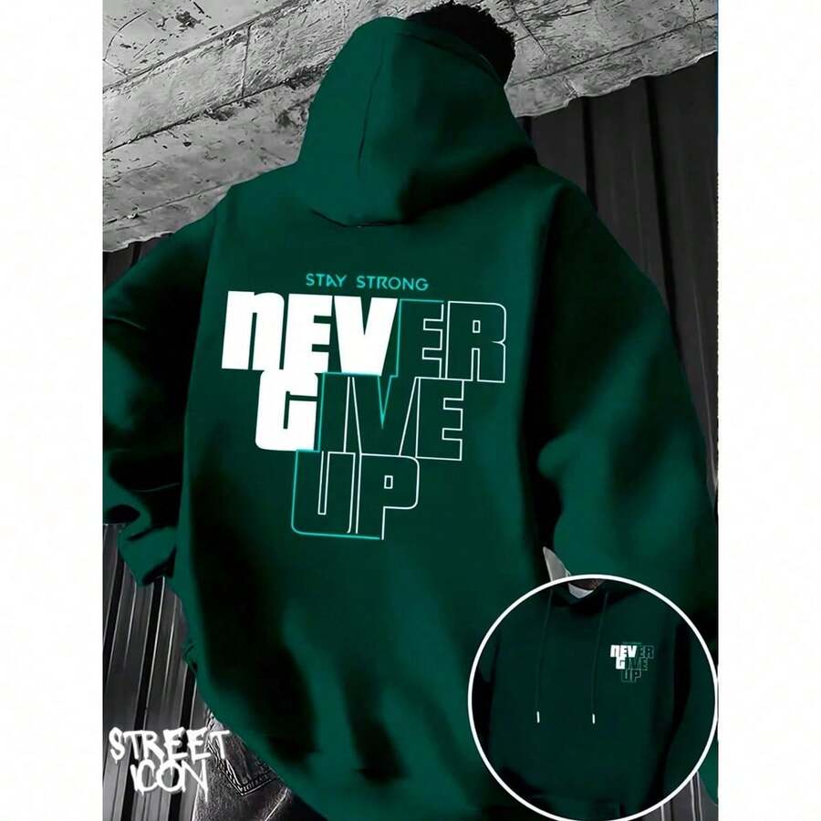 Comfortable Basic Sweatshirt For Everyday Wear Art Never Give Up Streetwear Urban Culture Street Fashion Street Graffiti Tagging Skater Skateboarding Unisex Men's Women's Sweatshirt 50% Cotton 50% Polyester Top Premium Streetwear New Release Immediate Shipping Various Colors!! - 綠色 - 查看 1