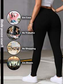 Women's Skinny Jeans, Fitted Style, High Waist, Butt-Lifting, Slim Fit, Casual And Sophisticated Look, Black - 黑色 - 查看 4