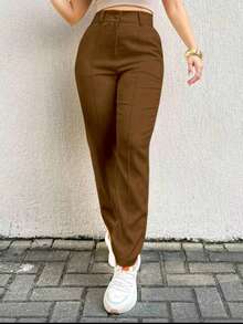 Luiz Twill Women's Skinny Dress Pants, High Waist - Rỉ Nâu - Xem 7