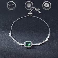 1pc Luxury Elegant Palace Style 925 Sterling Silver Geometric Cubic Zirconia Women Bracelet, Suitable For Daily, Party, Holiday, Date, Gift - Red - View 5