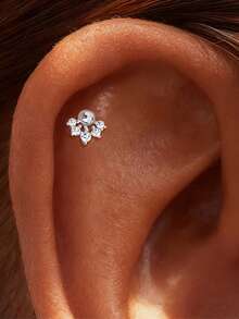 1 đôi bông tai bạc 925 đính đá Moissanite hình ngôi sao tinh tế, kiểu dáng phẳng, thích hợp cho nữ, đeo hàng ngày, hẹn hò, đi nghỉ mát, dự đám cưới, dự tiệc, làm quà tặng ngày lễ. - Bạc - Xem 6
