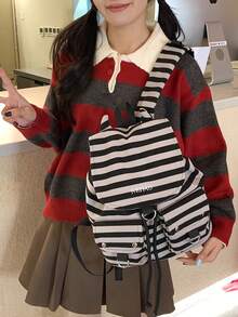 Women's High-Quality Retro Striped Functional Backpack, Large Capacity Casual Daypack - A - View 13