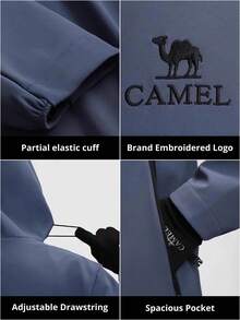 CAMEL CROWN 男士户外软壳防水防风保暖连帽休闲短外套 - 灰湛藍 - 查看 4