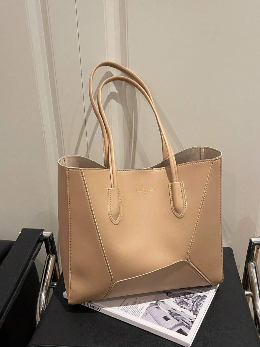 Women's Black Quilted Fashion Large Capacity One Shoulder Tote Bag, Magnetic Closure, Casual Street Style, Suitable For Photography, Daily Commute - Khaki - View 1