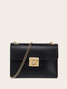 1pc Girls' Lizard Pattern Minimalist Chain Twist Lock Crossbody Square Bag, Suitable For Parties, Travel, Daily Use, And An Ideal Gift Choice - Multicolor - View 12