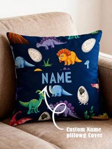 Customized Dinosaur Pattern Throw Pillow Cover, Personalized Cute Cartoon Dinosaur Cushion Cover - Multicolor - View 3