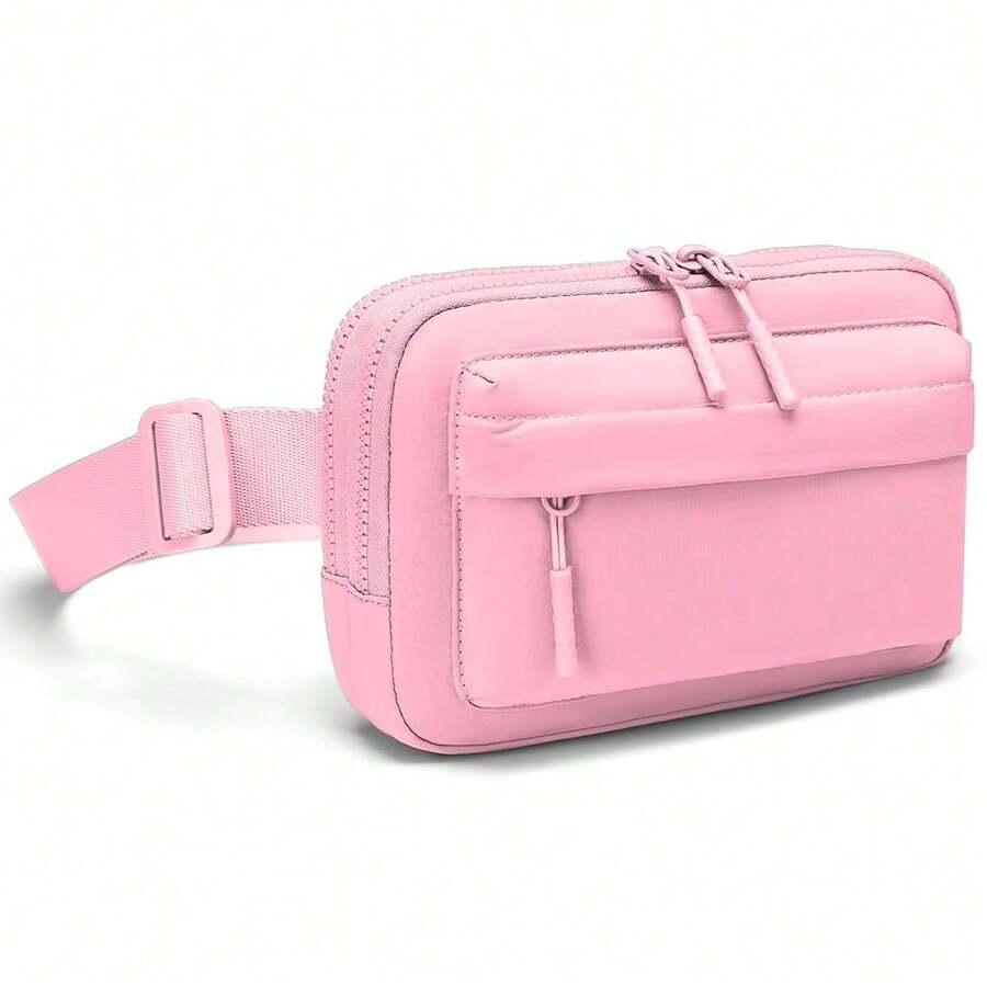 Plus Size Fanny Pack | XL Extended Strap 70\ | Double Compartment | Women Men Crossbody Sling Bag | Essential-Fit Belt Bag - LightPinkDoubleCompartment - View 1