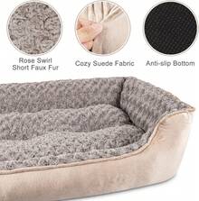 Cama Rectangular Ortopédica para Perros Grandes Medianos y Pequeños, Lavable a Máquina con Base Antideslizante, Sofá Cama Suave Transpirable y Duradera, Efecto Calmante para Mascotas, Varios Tamaños Disponibles Color Beige - S (20" x 19" x 6") + Beige - Ver 4