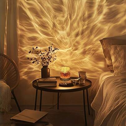 1 đèn chiếu tròn, đèn ngủ, đèn bàn pha lê với hiệu ứng sóng nước xoay động, đèn tạo không khí ngọn lửa, cấp nguồn USB, 7/16 tùy chọn màu sắc, có điều khiển từ xa, đèn ngủ RGB cho phòng ngủ, thiết kế sóng nước xoay, thích hợp cho phòng ngủ, hành lang, phòng khách, trang trí phòng ngủ, trang trí phòng.