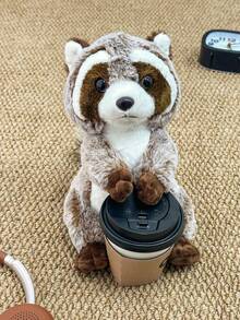 1pc 25cm/9.8in Cute Plush Raccoon Doll, Super Soft Stuffed Forest Animal, Huggable Friend For Infants & Kids, Suitable For Birthday, Holiday, Christmas, Home Decor, Brown & White Sitting Raccoon - Brown - View 9