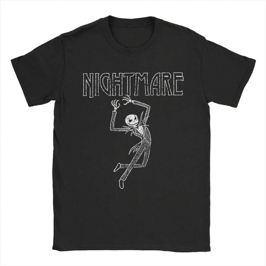 Vintage Nightmare Before Christmas T-Shirt For Men Round Neck Cotton T Shirt Short Sleeve Tee Shirt Summer Clothes - 黑色 - 查看 1