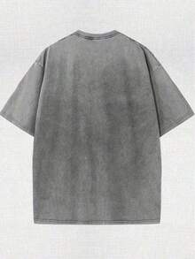 230G Retro Washed Cotton-Shirt, Anime Graphic Double-Sided Print This World Shall Know Pain, Loose Fit Round Neck, Unisex Summer Streetwear, Holiday Casual Fashion New Arrival - 灰色 - 查看 2