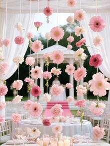 20件/套花卉瀑布套装，粉色混合人造花和1卷透明丝带花饰，适用于婚礼、家居装饰、圣诞节、情人节、母亲节、户外婚礼派对布置，逼真花卉艺术仿真花，节日氛围装饰（随机粉色花朵） - 彩色 - 查看 2