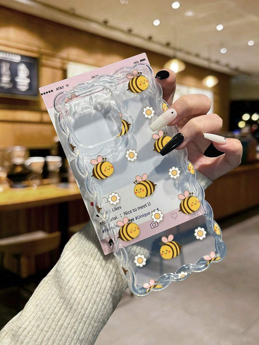 Wave Ripples Bee Painted Braided Wavy Edge Minimalist High-End TPU Painted Anti-Drop Phone Case Compatible With Iphone 17pro/17Air /17/17promax 16/11/16pro/16plus/16promax/16e/15Promax/13/14/12/XS/XR/7G/8PXR /7/8, Painted TPU Anti-Drop Soft Case Compatible With Iphone 15Promax, 13, 14, 12, X, 14 - Multicolor - View 1