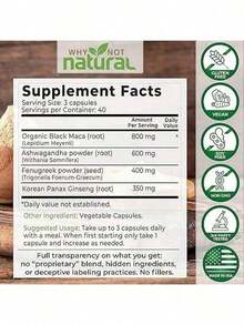 Bestseller!Why Not Natural 4-In-1 Organic Black Maca Root, Ashwagandha, Fenugreek, Panax Ginseng Capsules, Supplement For Men And Women.Supplement Vitamin,Free Shipping. - 1 mặt hàng - Xem 3